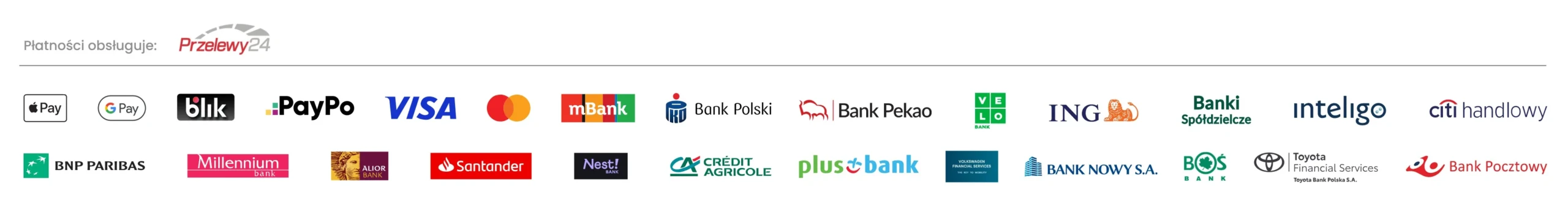 Dostępne metody płatności Przelewy24